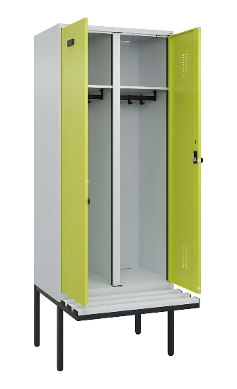 C+P Schwarz-Weiß-Spind Evolo PLUS 0490427-20 schw.Bank 2 Abt.je 300mm Drehriegel (HxBxT) 2120x600x815mm 7035/3003