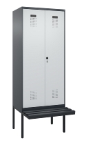 C+P Schwarz-Weiß-Spind Evolo PLUS 0490427-20 schw.Bank 2 Abt.je 300mm Drehriegel (HxBxT) 2120x600x815mm 7035/3003