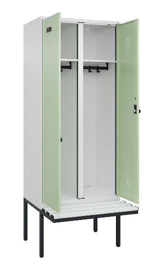 C+P Schwarz-Weiß-Spind Evolo PLUS 0490427-20 schw.Bank 2 Abt.je 300mm Drehriegel (HxBxT) 2120x600x815mm 7035/3003