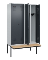 C+P Schwarz-Weiß-Spind Evolo PLUS 0490427-22 schw.Bank 2 Abt.je 400mm Drehriegel (HxBxT) 2120x800x815mm 7035/5012