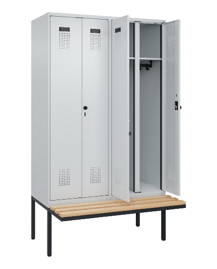 C+P Schwarz-Weiß-Spind Evolo PLUS 0490427-22 schw.Bank 2 Abt.je 400mm Drehriegel (HxBxT) 2120x800x815mm 7035/5012