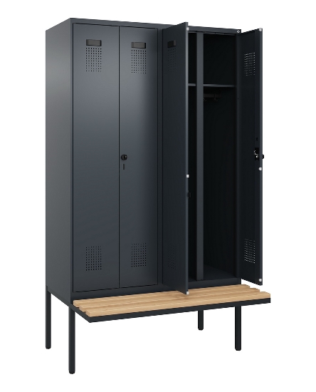 C+P Schwarz-Weiß-Spind Evolo PLUS 0490427-22 schw.Bank 2 Abt.je 400mm Drehriegel (HxBxT) 2120x800x815mm 7035/5012