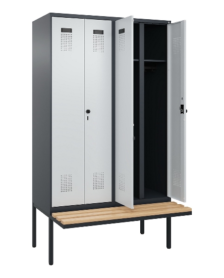 C+P Schwarz-Weiß-Spind Evolo PLUS 0490427-22 schw.Bank 2 Abt.je 400mm Drehriegel (HxBxT) 2120x800x815mm 7035/5012