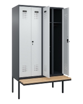 C+P Schwarz-Weiß-Spind Evolo PLUS 0490427-22 schw.Bank 2 Abt.je 400mm Drehriegel (HxBxT) 2120x800x815mm 7035/5012