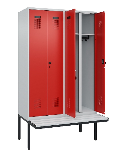 C+P Schwarz-Weiß-Spind Evolo PLUS 0490427-20 schw.Bank 2 Abt.je 300mm Drehriegel (HxBxT) 2120x600x815mm 7035/3003