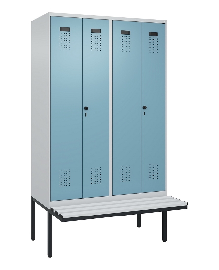 C+P Schwarz-Weiß-Spind Evolo PLUS 0490427-20 schw.Bank 2 Abt.je 300mm Drehriegel (HxBxT) 2120x600x815mm 7035/3003