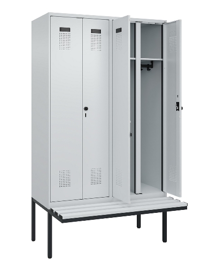 C+P Schwarz-Weiß-Spind Evolo PLUS 0490427-20 schw.Bank 2 Abt.je 300mm Drehriegel (HxBxT) 2120x600x815mm 7035/3003