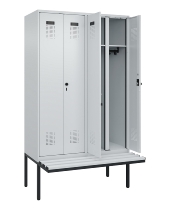 C+P Schwarz-Weiß-Spind Evolo PLUS 0490427-20 schw.Bank 2 Abt.je 300mm Drehriegel (HxBxT) 2120x600x815mm 7035/3003