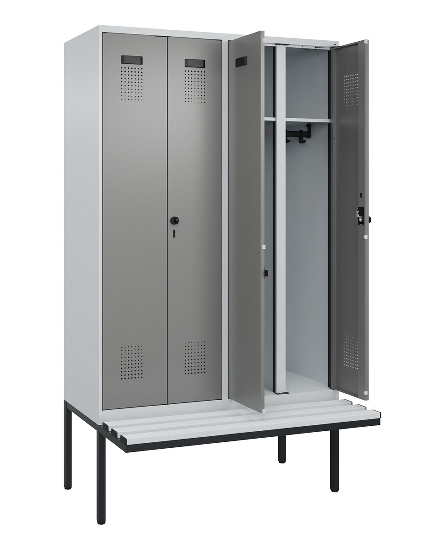 C+P Schwarz-Weiß-Spind Evolo PLUS 0490427-20 schw.Bank 2 Abt.je 300mm Drehriegel (HxBxT) 2120x600x815mm 7035/3003