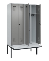 C+P Schwarz-Weiß-Spind Evolo PLUS 0490427-20 schw.Bank 2 Abt.je 300mm Drehriegel (HxBxT) 2120x600x815mm 7035/3003
