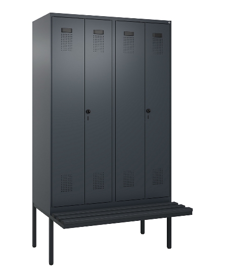 C+P Schwarz-Weiß-Spind Evolo PLUS 0490427-20 schw.Bank 2 Abt.je 300mm Drehriegel (HxBxT) 2120x600x815mm 7035/3003