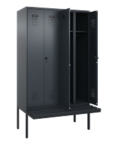 C+P Schwarz-Weiß-Spind Evolo PLUS 0490427-20 schw.Bank 2 Abt.je 300mm Drehriegel (HxBxT) 2120x600x815mm 7035/3003