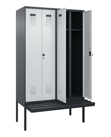 C+P Schwarz-Weiß-Spind Evolo PLUS 0490427-20 schw.Bank 2 Abt.je 300mm Drehriegel (HxBxT) 2120x600x815mm 7035/3003