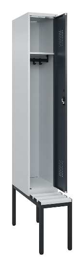 C+P Spind Evolo PLUS 0490507-12 mit Bank 1 Abt.400mm Drehriegel (HxBxT) 2120x400x815mm 7035/6011