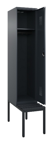 C+P Spind Evolo PLUS 0490507-12 mit Bank 1 Abt.400mm Drehriegel (HxBxT) 2120x400x815mm 7035/6011