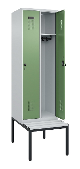 C+P Spind Evolo PLUS 0490507-12 mit Bank 1 Abt.400mm Drehriegel (HxBxT) 2120x400x815mm 7035/6011