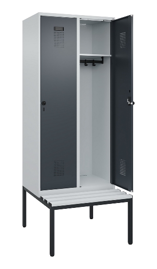 C+P Spind Evolo PLUS 0490507-12 mit Bank 1 Abt.400mm Drehriegel (HxBxT) 2120x400x815mm 7035/6011