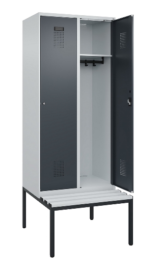 C+P Spind Evolo PLUS 0490507-12 mit Bank 1 Abt.400mm Drehriegel (HxBxT) 2120x400x815mm 7035/6011