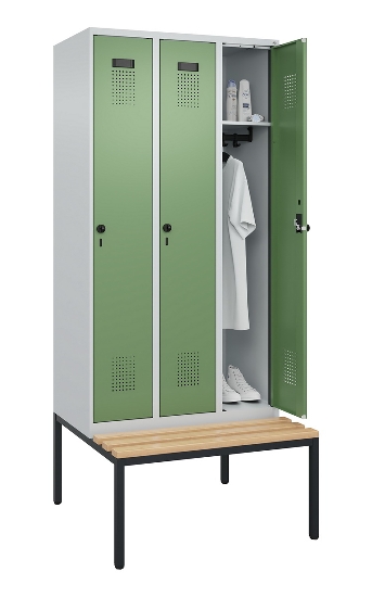 C+P Spind Evolo PLUS 0490507-32 mit Bank 3 Abt.400mm Drehriegel (HxBxT) 2120x1200x815mm 9016/3015