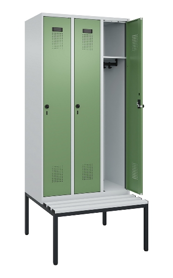 C+P Spind Evolo PLUS 0490507-12 mit Bank 1 Abt.400mm Drehriegel (HxBxT) 2120x400x815mm 7035/6011