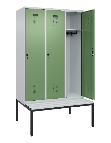 C+P Spind Evolo PLUS 0490507-12 mit Bank 1 Abt.400mm Drehriegel (HxBxT) 2120x400x815mm 7035/6011