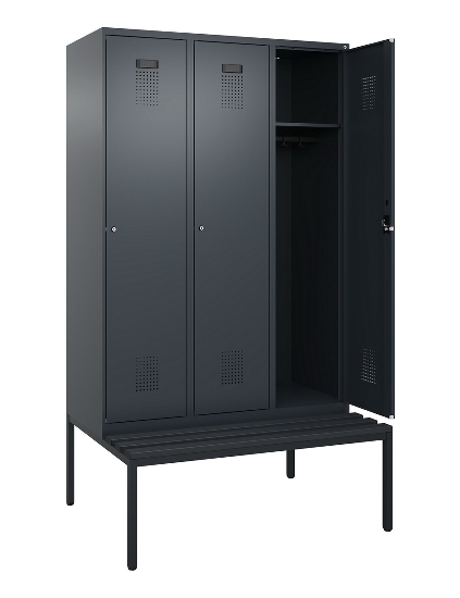 C+P Spind Evolo PLUS 0490507-12 mit Bank 1 Abt.400mm Drehriegel (HxBxT) 2120x400x815mm 7035/6011