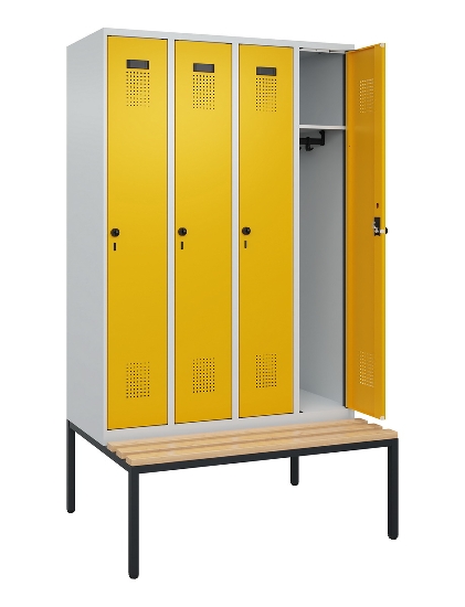 C+P Spind Evolo PLUS 0490507-32 mit Bank 3 Abt.400mm Drehriegel (HxBxT) 2120x1200x815mm 9016/3015