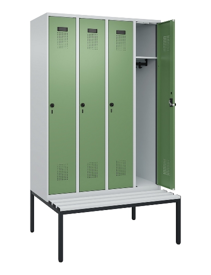 C+P Spind Evolo PLUS 0490507-12 mit Bank 1 Abt.400mm Drehriegel (HxBxT) 2120x400x815mm 7035/6011