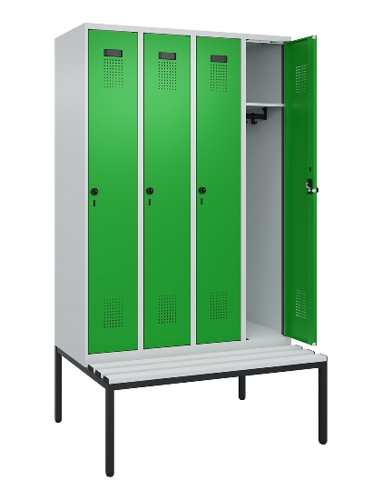 C+P Spind Evolo PLUS 0490507-12 mit Bank 1 Abt.400mm Drehriegel (HxBxT) 2120x400x815mm 7035/6011