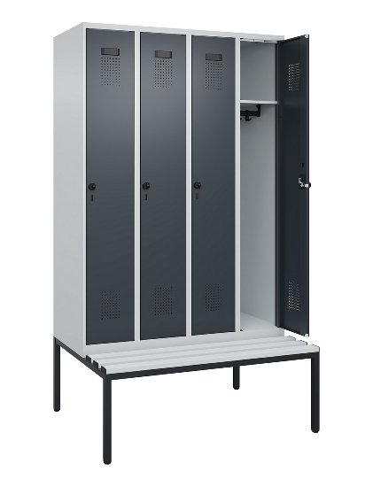 C+P Spind Evolo PLUS 0490507-12 mit Bank 1 Abt.400mm Drehriegel (HxBxT) 2120x400x815mm 7035/6011