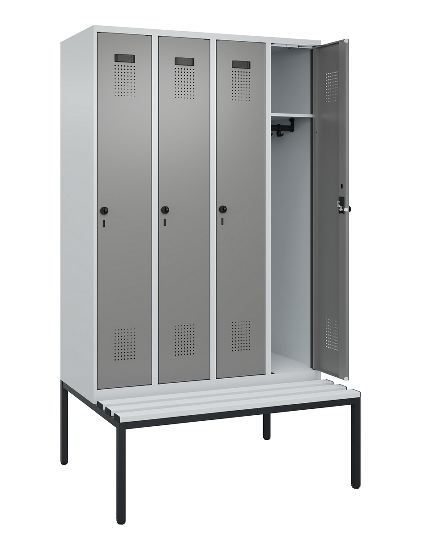 C+P Spind Evolo PLUS 0490507-12 mit Bank 1 Abt.400mm Drehriegel (HxBxT) 2120x400x815mm 7035/6011