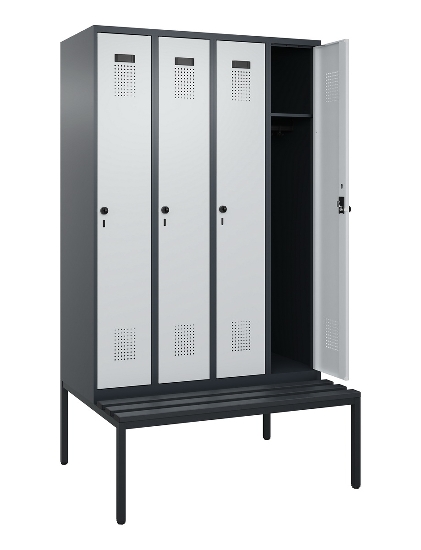 C+P Spind Evolo PLUS 0490507-12 mit Bank 1 Abt.400mm Drehriegel (HxBxT) 2120x400x815mm 7035/6011