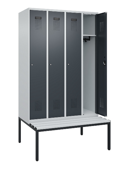 C+P Spind Evolo PLUS 0490507-12 mit Bank 1 Abt.400mm Drehriegel (HxBxT) 2120x400x815mm 7035/6011