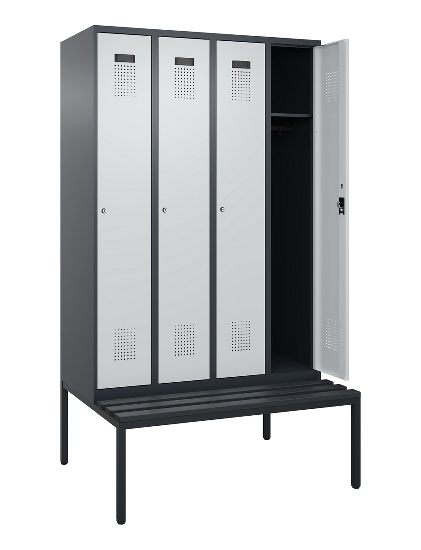 C+P Spind Evolo PLUS 0490507-12 mit Bank 1 Abt.400mm Drehriegel (HxBxT) 2120x400x815mm 7035/6011