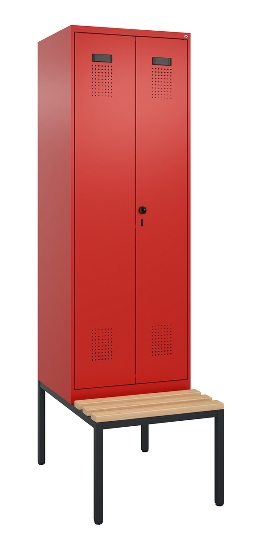 C+P Schwarz-Weiß-Spind Evolo PLUS 0490527-22 mit Bank 2 Abt.je 400mm Drehriegel (HxBxT) 2120x800x815mm 3015/3015