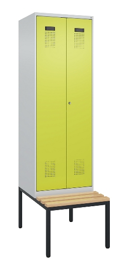C+P Schwarz-Weiß-Spind Evolo PLUS 0490527-40 mit Bank 4 Abt.je 300mm Drehriegel (HxBxT) 2120x1200x815mm 7035/3000