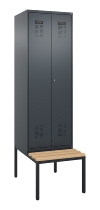 C+P Schwarz-Weiß-Spind Evolo PLUS 0490527-40 mit Bank 4 Abt.je 300mm Drehriegel (HxBxT) 2120x1200x815mm 7035/3000