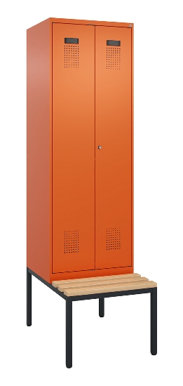 C+P Schwarz-Weiß-Spind Evolo PLUS 0490527-22 mit Bank 2 Abt.je 400mm Drehriegel (HxBxT) 2120x800x815mm 3015/3015