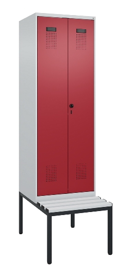 C+P Schwarz-Weiß-Spind Evolo PLUS 0490527-22 mit Bank 2 Abt.je 400mm Zylinder (HxBxT) 2120x800x815mm 9016/6019