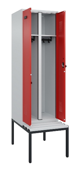 C+P Schwarz-Weiß-Spind Evolo PLUS 0490527-22 mit Bank 2 Abt.je 400mm Zylinder (HxBxT) 2120x800x815mm 9016/6019
