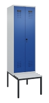 C+P Schwarz-Weiß-Spind Evolo PLUS 0490527-22 mit Bank 2 Abt.je 400mm Zylinder (HxBxT) 2120x800x815mm 9016/6019