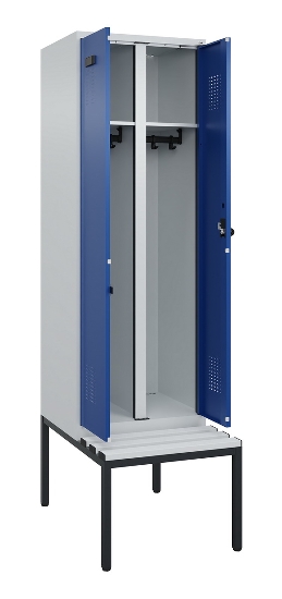 C+P Schwarz-Weiß-Spind Evolo PLUS 0490527-22 mit Bank 2 Abt.je 400mm Zylinder (HxBxT) 2120x800x815mm 9016/6019