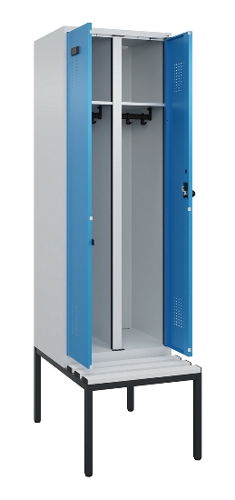 C+P Schwarz-Weiß-Spind Evolo PLUS 0490527-22 mit Bank 2 Abt.je 400mm Zylinder (HxBxT) 2120x800x815mm 9016/6019