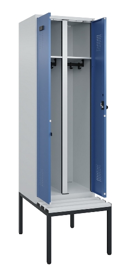 C+P Schwarz-Weiß-Spind Evolo PLUS 0490527-22 mit Bank 2 Abt.je 400mm Zylinder (HxBxT) 2120x800x815mm 9016/6019
