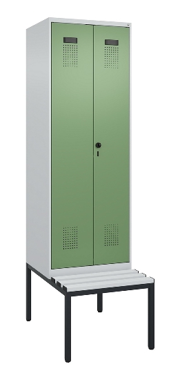 C+P Schwarz-Weiß-Spind Evolo PLUS 0490527-22 mit Bank 2 Abt.je 400mm Zylinder (HxBxT) 2120x800x815mm 9016/6019