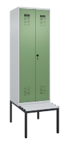 C+P Schwarz-Weiß-Spind Evolo PLUS 0490527-22 mit Bank 2 Abt.je 400mm Zylinder (HxBxT) 2120x800x815mm 9016/6019