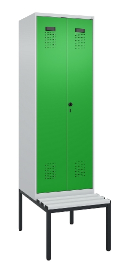 C+P Schwarz-Weiß-Spind Evolo PLUS 0490527-22 mit Bank 2 Abt.je 400mm Zylinder (HxBxT) 2120x800x815mm 9016/6019