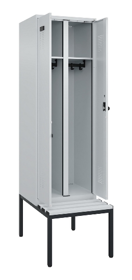 C+P Schwarz-Weiß-Spind Evolo PLUS 0490527-22 mit Bank 2 Abt.je 400mm Zylinder (HxBxT) 2120x800x815mm 9016/6019