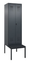 C+P Schwarz-Weiß-Spind Evolo PLUS 0490527-22 mit Bank 2 Abt.je 400mm Zylinder (HxBxT) 2120x800x815mm 9016/6019