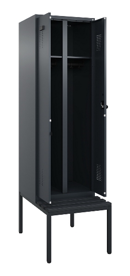 C+P Schwarz-Weiß-Spind Evolo PLUS 0490527-22 mit Bank 2 Abt.je 400mm Zylinder (HxBxT) 2120x800x815mm 9016/6019